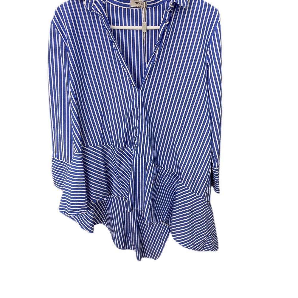 Riva asymmetrical high low pinstripe dress shirt v neck size small